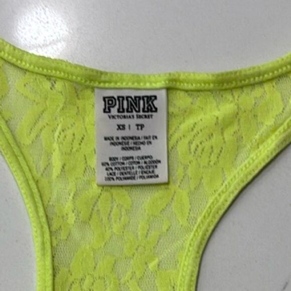PINK by Victoria's Secret | Women’s Neon Yellow Lace Racerback Tank Top Size XS - Picture 10 of 12